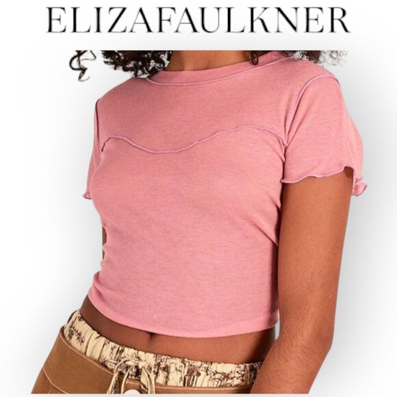 Eliza Faulkner Tops - Eliza Faulkner Gigi Baby Tee pink purple Y2K lettuce trim  tencel crop size L